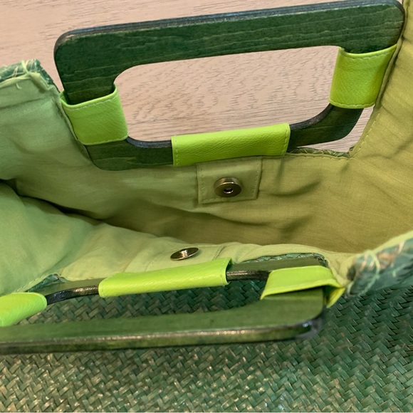 Vintage Rosella Carrara Green Straw Tote Wood Handle Large Unused Perfect Condit - Picture 6 of 14